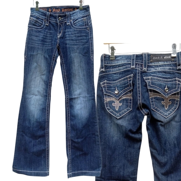 Rock Revival Scarlett Wide Leg Women's Blue Jeans Size 27 Low Rise Y2k - Picture 1 of 11